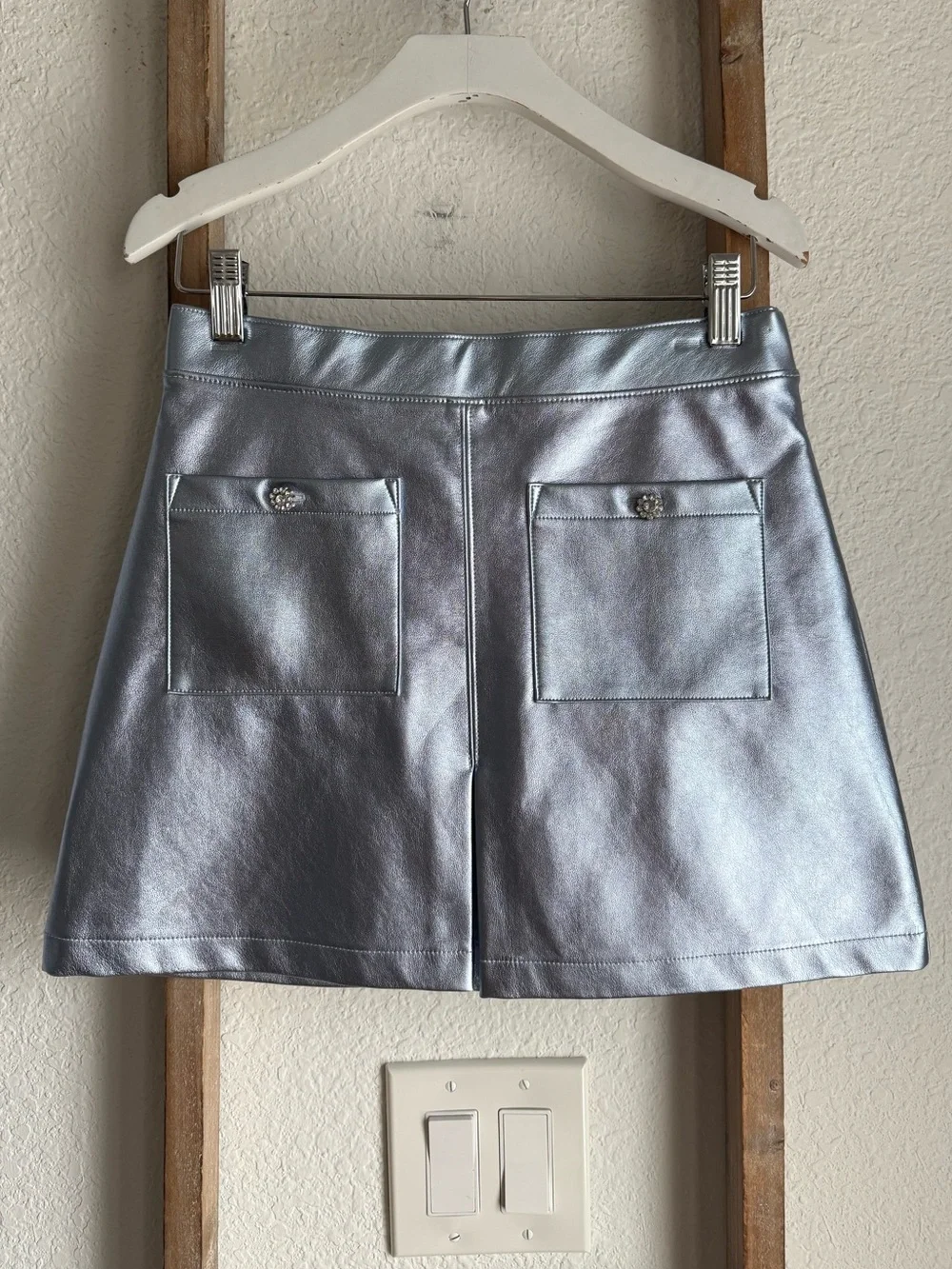 Crewcuts by J. Crew Patch-Pocket Skirt in Metallic Faux Leather NWOT sz: 14